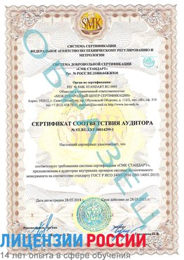 Образец сертификата соответствия аудитора №ST.RU.EXP.00014299-1 Коркино Сертификат ISO 14001